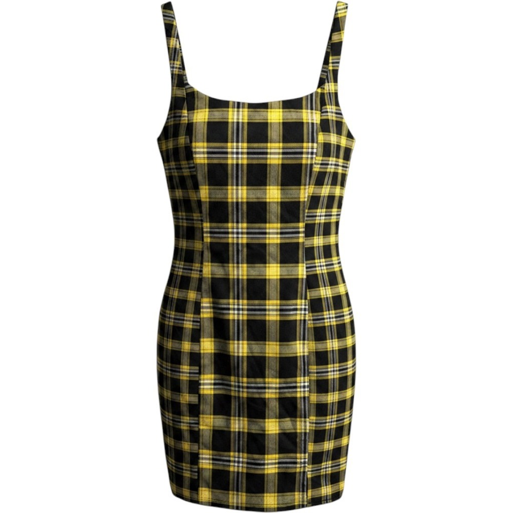 HM Divided Yellow Black Plaid Mini Dress M Clueless Schoolgirl Grunge Academia